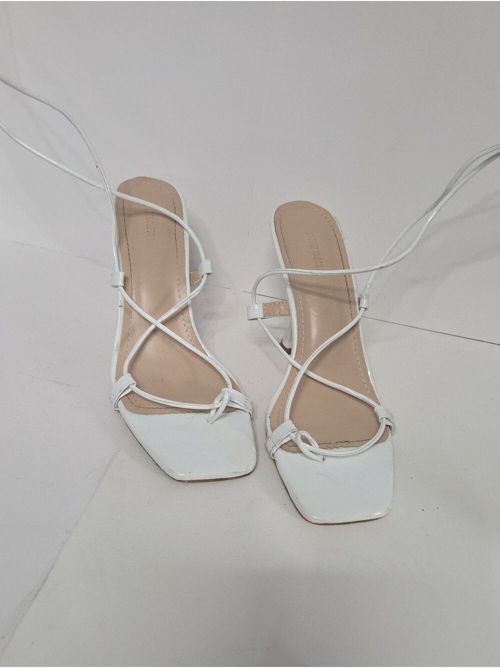 SHEIN White Lace-Up Square-Toe Heeled Sandals